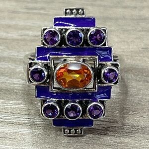 Nicky Butler One of a Kind SS Amethyst Multi Gemstone Enameled Art Deco Ring